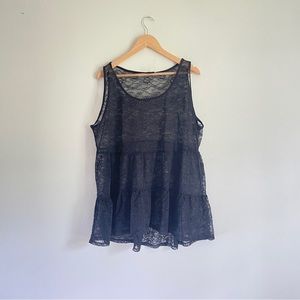 Torrid Black Floral Sheer See Through Tank Top